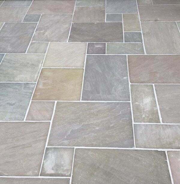 Raj Green Indian Sandstone paving in a patio kit format