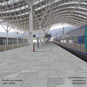 Kandla grey porcleian 900 by 600 in a train station